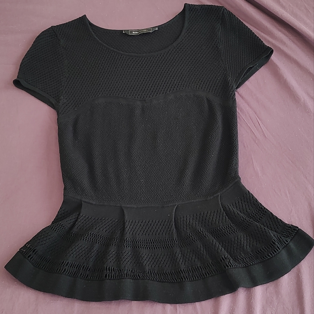 2/$10: BCBG Silk knit crochet "Emily" peplum top - Picture 2 of 13